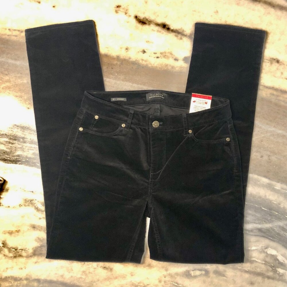 NWT Talbots The Flawless Five-Pocket Cord Straight-Leg Black Corduroy Pants 4 - Picture 2 of 13